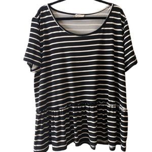 𝅺NINEXIS Striped Ruffle Bottom Blouse, 3X